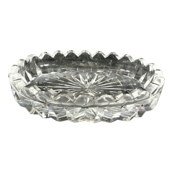 Dish Oval Starburst Glass Mint Candy Saw Tooth Rim Elegant Mid-Century - Picture 12 of 12